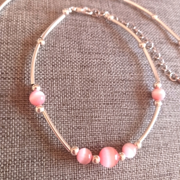 Pink Jewelry Set Cat's Eye Glass - New Item (17"-20") - Picture 3 of 4